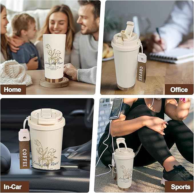 Insulated Coffee Tumbler 17.9oz 530ml Travel Coffee Mug 316 Stainless Steel Dual Drink Openings Leakproof Lid Reusable Insulated Coffee Mug Hot and Cold Ideal Travel Mug for Coffee Lover Daily