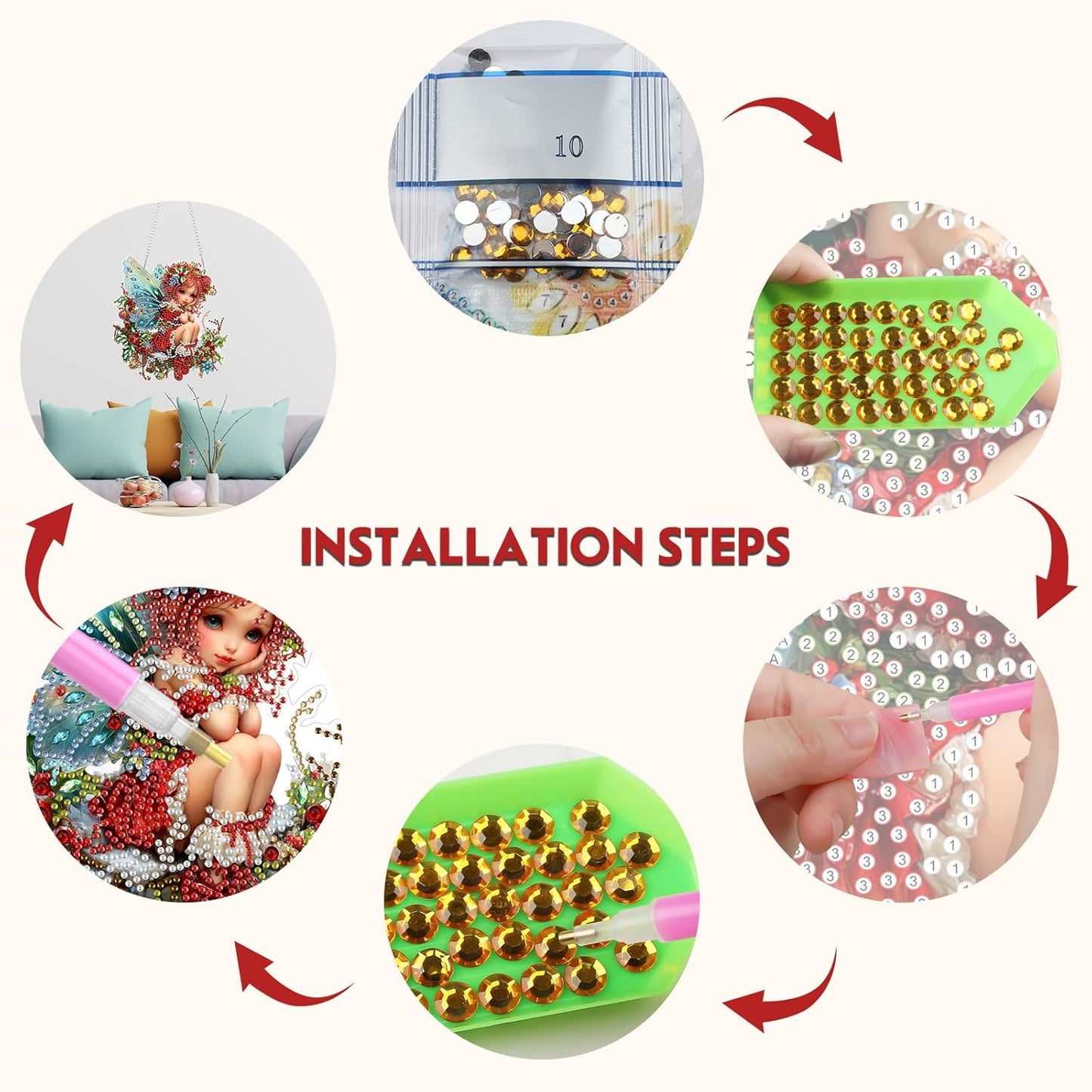 Hanging Diamond Art Kit for Adult, Christmas Angel, 5D Special Shaped Rhinestone Diamond Painting Ornament, Christmas Fairy, DIY Acrylic Diamond Art Painting Window Pendants Home Garden Wall Decor