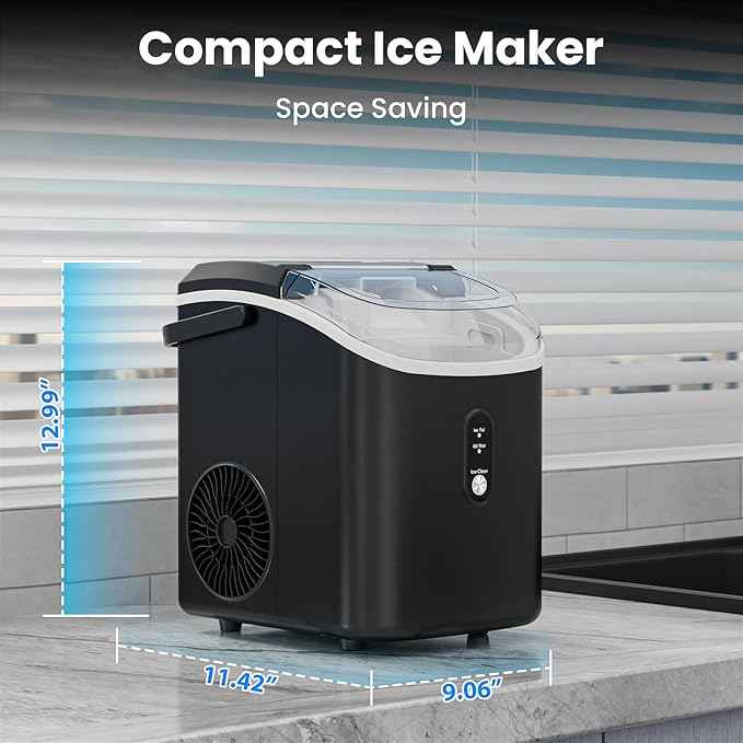 Antarctic Star Nugget Ice Makers Countertop with Self-Cleaning, 35lbs/24H, Portable Sonic Ice Maker Machine with Handle/Basket/Scoop for Home, Kitchen, Office, Camping(Black)