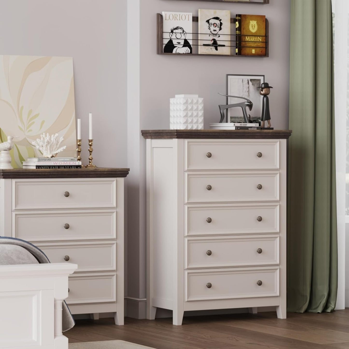 BLANKSPACE Dresser for Bedroom, 5 Drawer Dresser, Modern 5 Chest of Drawers, Farmhouse Storage Cabinet with 5 Drawers for Home Office, Dining Room, Antique White