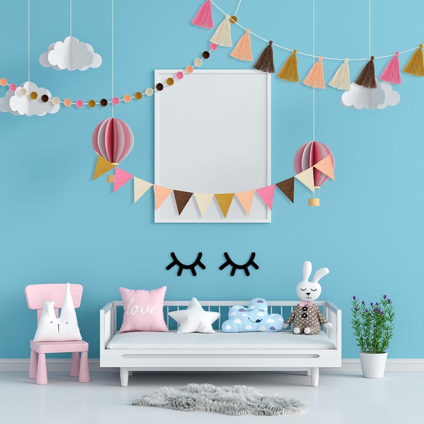 Irenare 9.8 ft Pom Pom Garland Felt Colorful Tassel Banner Christmas Party Pompoms Garland Decorations Felt Pennant Banner for Classroom Home Mantel Fireplace Birthday(Boho Color)