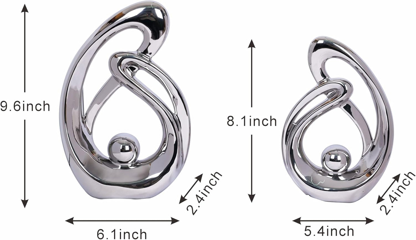 2 Pcs Silver Decor Sculpture Table Decorations Ceramic Decor Mid Century Modern Decor Statue and Figurine Centerpieces for Living Room Dining Room Kitchen Fireplace Shelf Office Coffee Table Decor