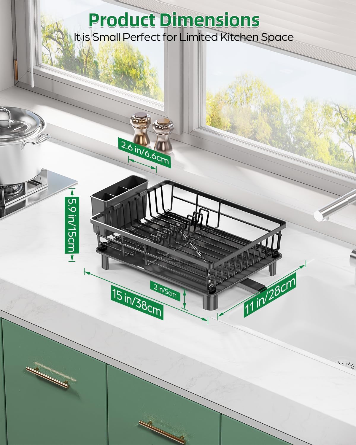 Dish Drying Rack for Kitchen Counter, Stainless Steel Drainer Anti Rust, Smart Drainage System Drainboard with Detachable Cutlery Holder, Handwash Dish Helper for Home, Apartment Space Saving