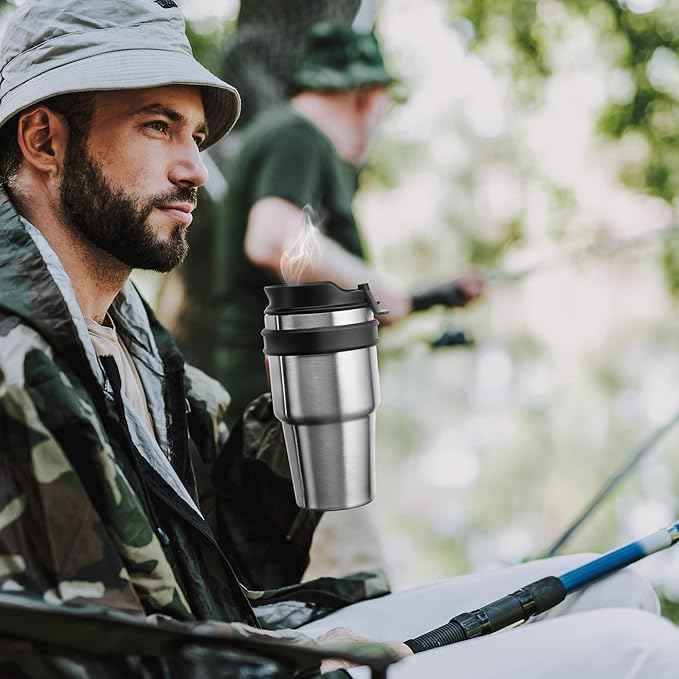 20 oz Insulated Coffee Mug Tumbler with Handle, Stainless Steel Travel Mug Tumbler with Lid and Straw,Double Wall Vacuum Leak Proof Ice Coffee Thermal Cup, Black