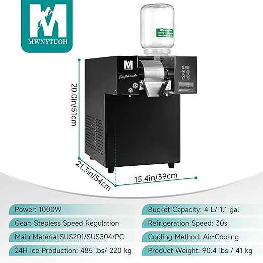 Snowflake Ice Machine, 485.0LBS/24H 1000W Shaved Ice Machine, Rapid Cooling, Food-Grade Stainless Steel Material, Snowflake Ice Maker for Dessert, Ice Cream, Suitable for Party&Commercial Use