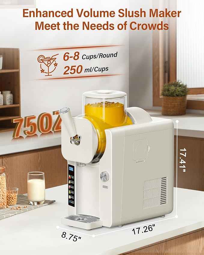 Slush Machine & Ice Cream Maker Machine 2-IN-1, 6 Modes for Smoothies, Milkshakes, Cocktails, Margarita, and Ice Cream, Double-Layer Tank, With Ice Cream Cone Holder, Self-Cleaning, For Home Use