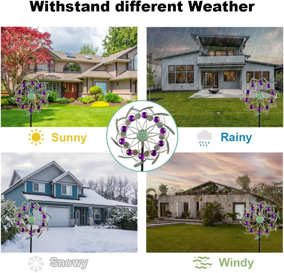 Viveta Outdoor Wind Spinners, 13" Metal Wind Sculpture with Stable Stake, Double-Sided Windmill,Wind Spinner for Yard and Garden