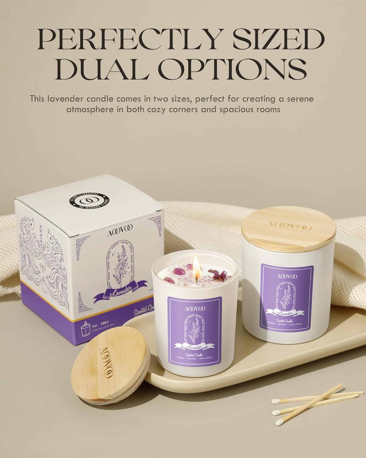 AOOVOO Lavender Scented Candles for Women - Aromatherapy Candle with Crystals Inside, 7oz Soy Candles for Home Scented, Birthday Gifts Mothers Day Candle for Women Mom