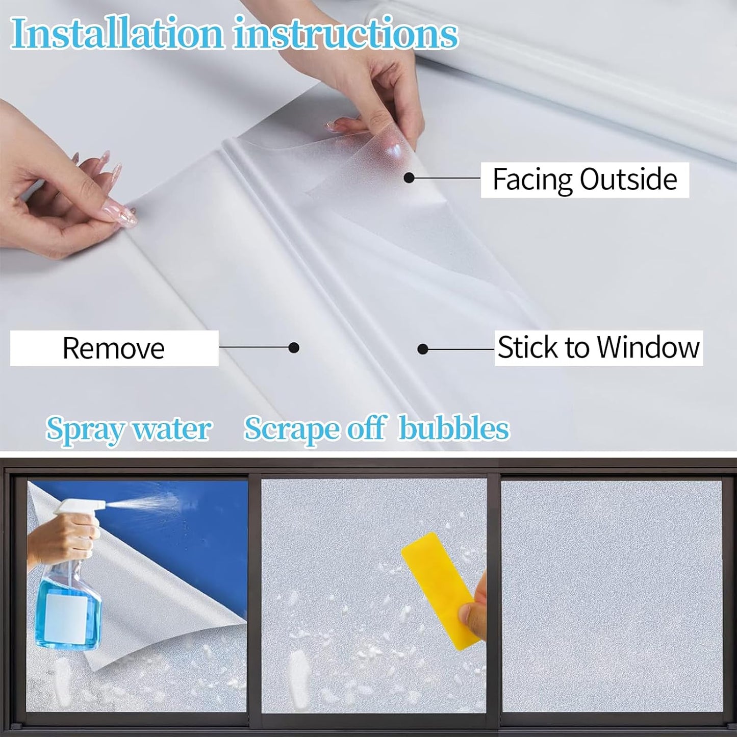Bloss Frosted Window Privacy Film with Installation Tools,Heat Control UV Blocking Static Cling Windows Films, Bathroom Decorative Film for Home Office Glass Door,17.5 x 78.7 inches
