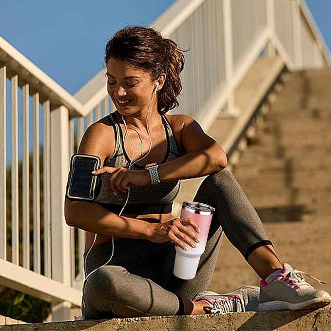 40 oz Tumbler with Lids and Straws Double Wall Vacuum Insulated Tumbler Cup,Stainless Steel Leak-proof Thermal Tumbler Powder Coated Travel Coffee Mug for Cold and Hot Drinks,Pink White