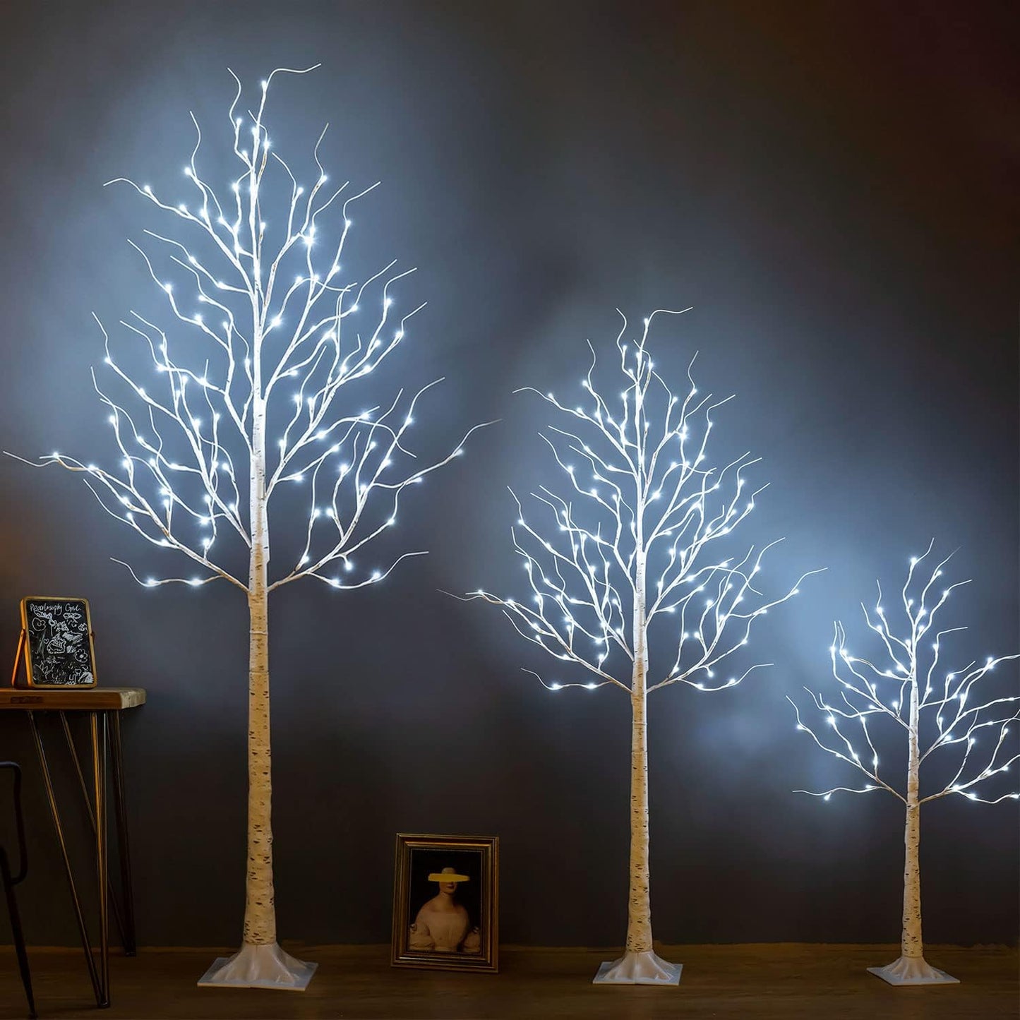 Lighted Birch Tree, Pack of 3, 4FT 6FT and 8FT Birch Tree Lights, 9Modes Timer for Indoor Outdoor Easter Tree Christmas Easter Decor Home Party Wedding Decor, Warm & Cool White