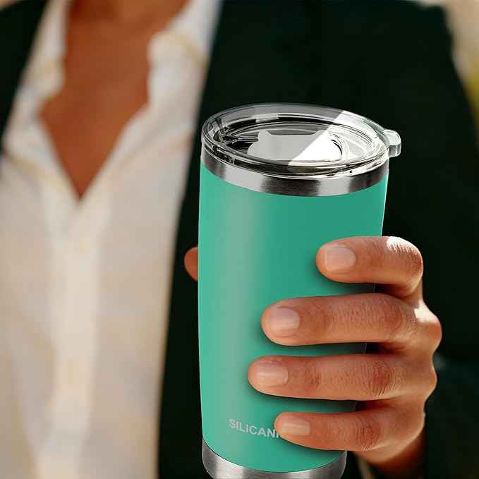 Coffee Tumbler 20 oz, Double Wall Stainless Steel Travel Coffee Mug with Removable Slider Lid, BPA Free, Car Cup Holder Compatible - Gym/Office/Travel/Home -Tropical Teal
