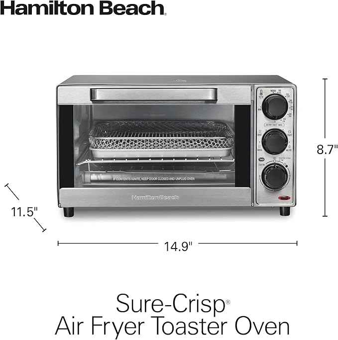 Hamilton Beach Sure-Crisp Air Fryer Toaster Oven Combo, Fits 9” Pizza, 4 Slice Capacity, Powerful Circulation, Auto Shutoff, Stainless Steel (31403)