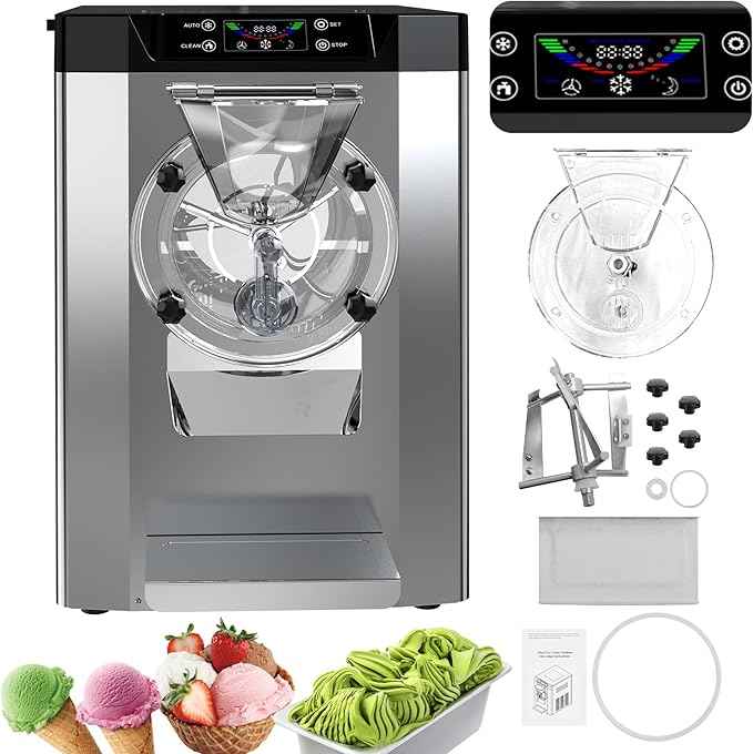 2000W Commercial Single Flavor Hard Serve Ice Cream Maker Machine, 4.8-6.3 Gal/Hr Countertop Gelato Machine with LCD Display, Auto Clean High Productivity for Restaurants & Snack