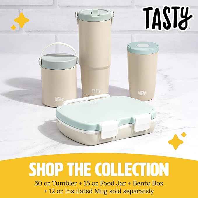 Tasty 12oz Insulated Stainless Steel Push Mug, Leak-Proof Lid with One-Hand Open/Close Button, Travel Coffee Cup, Double Wall Vacuum Flask, Cream