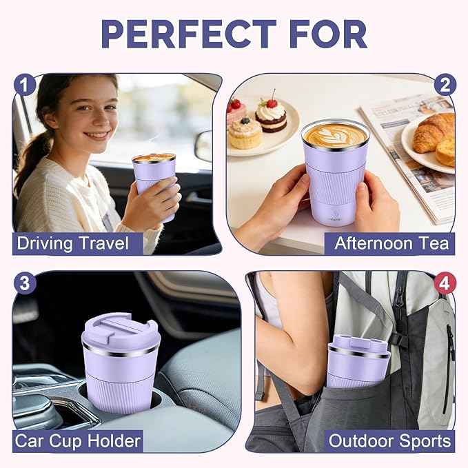 MOMSIV 12oz Travel Mug, Insulated Coffee Cup with Leakproof Lid, Vacuum Stainless Steel Double Walled Reusable Tumbler for Hot and Cold Water Coffee and Tea In Travel and Car