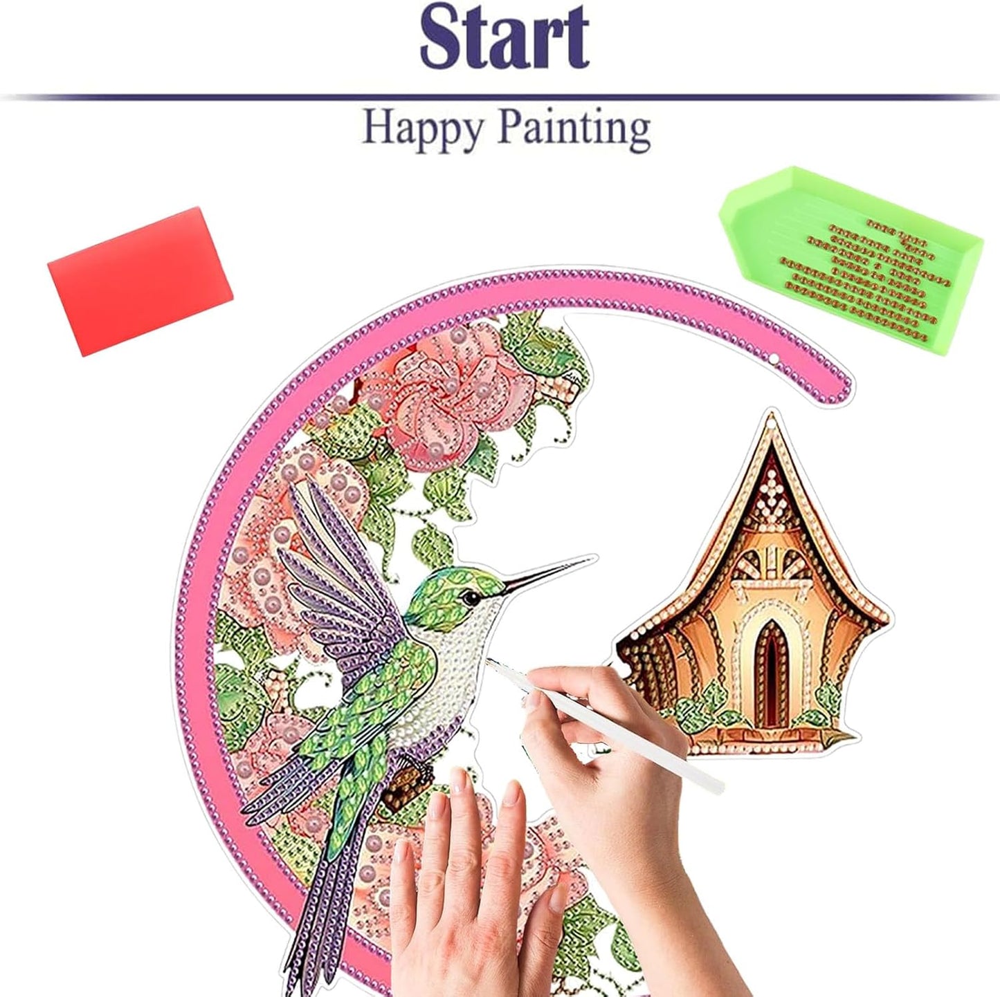 Diamond Painting Kits for Adults Beginners, 5D Full Drill Bird Crystal Art Desktop Ornament, DIY Single Sided Home Office Desk Decor, Creative Craft Gift Set with Tools