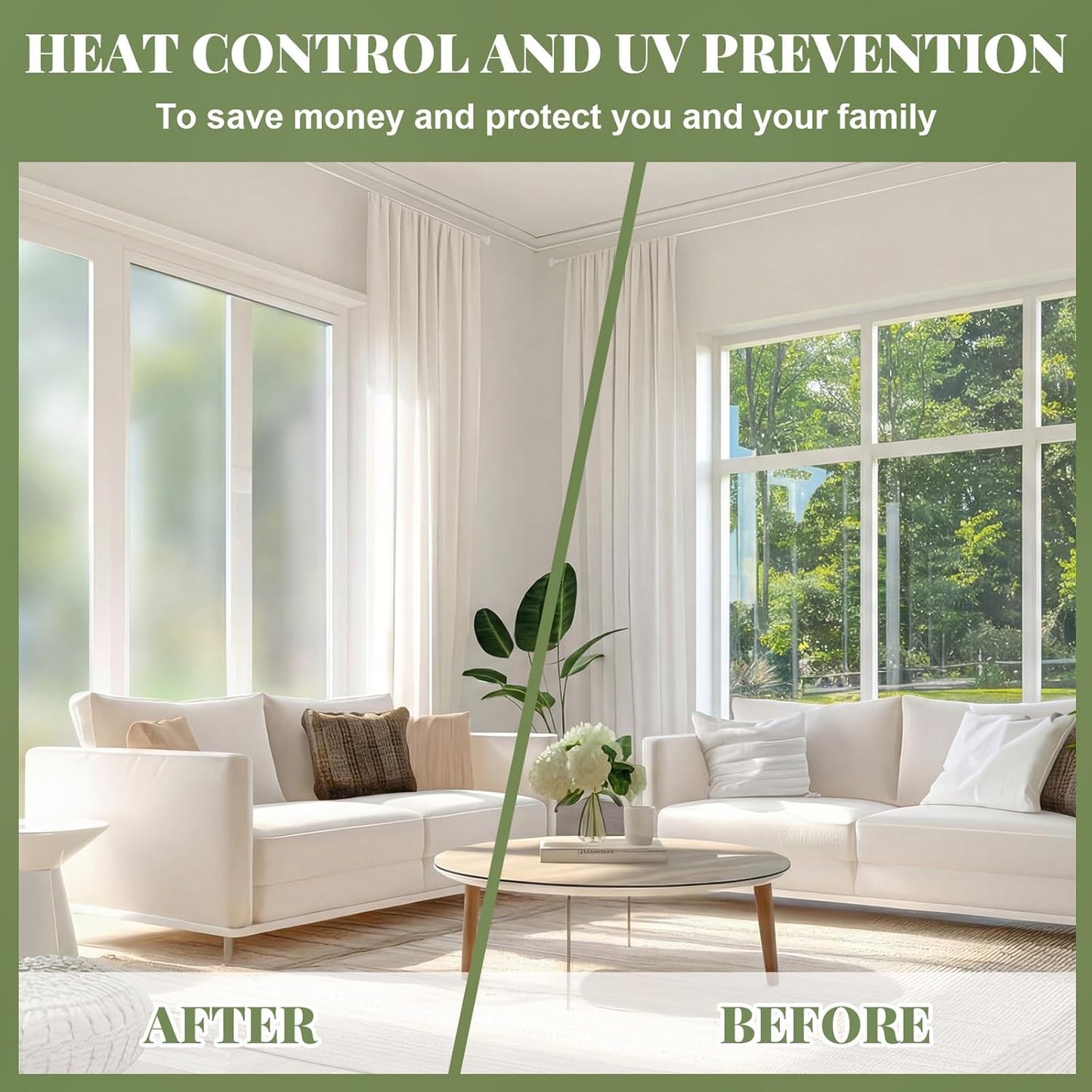 16 in x 40 ft Frosted Window Privacy Film Heat Control UV Blocking with Tools, Static Cling Non-Adhesive Reusable, 2 Way Frosting Privacy Film for Glass Windows for Bathroom Home Office