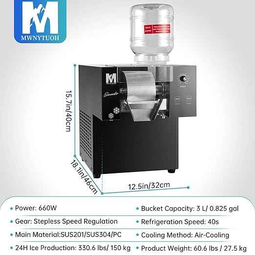 Snowflake Ice Machine, 330.6LBS/24H 660W Shaved Ice Machine, Rapid Cooling, Food-Grade Stainless Steel Material, Snowflake Ice Maker for Dessert, Ice Cream,Suitable for Party&Commercial Use