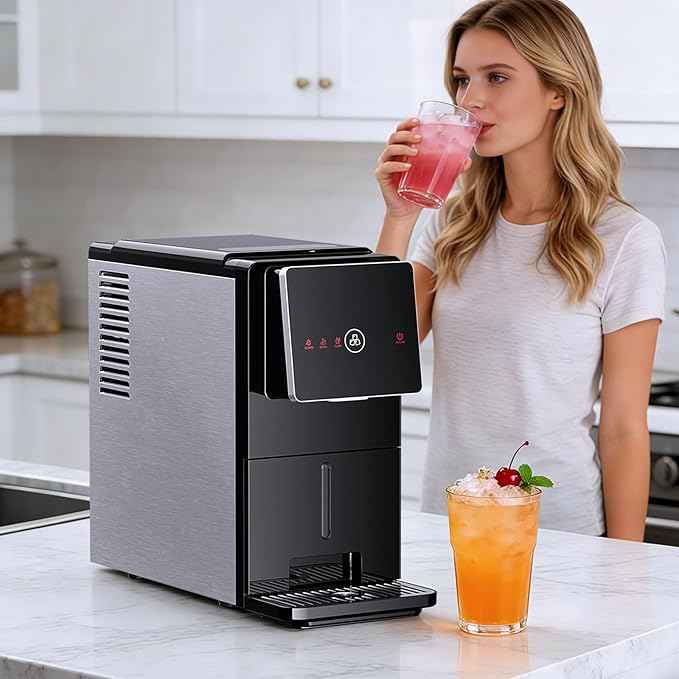 Antarctic Star Countertop Nugget Ice Maker, 33 Lbs/24H Automatic Ice Dispenser, Self-Cleaning Portable Ice Machine, 1.8L Water Tank, Touch Screen & Auto Ice Drop, for Home/Office/Kitchen