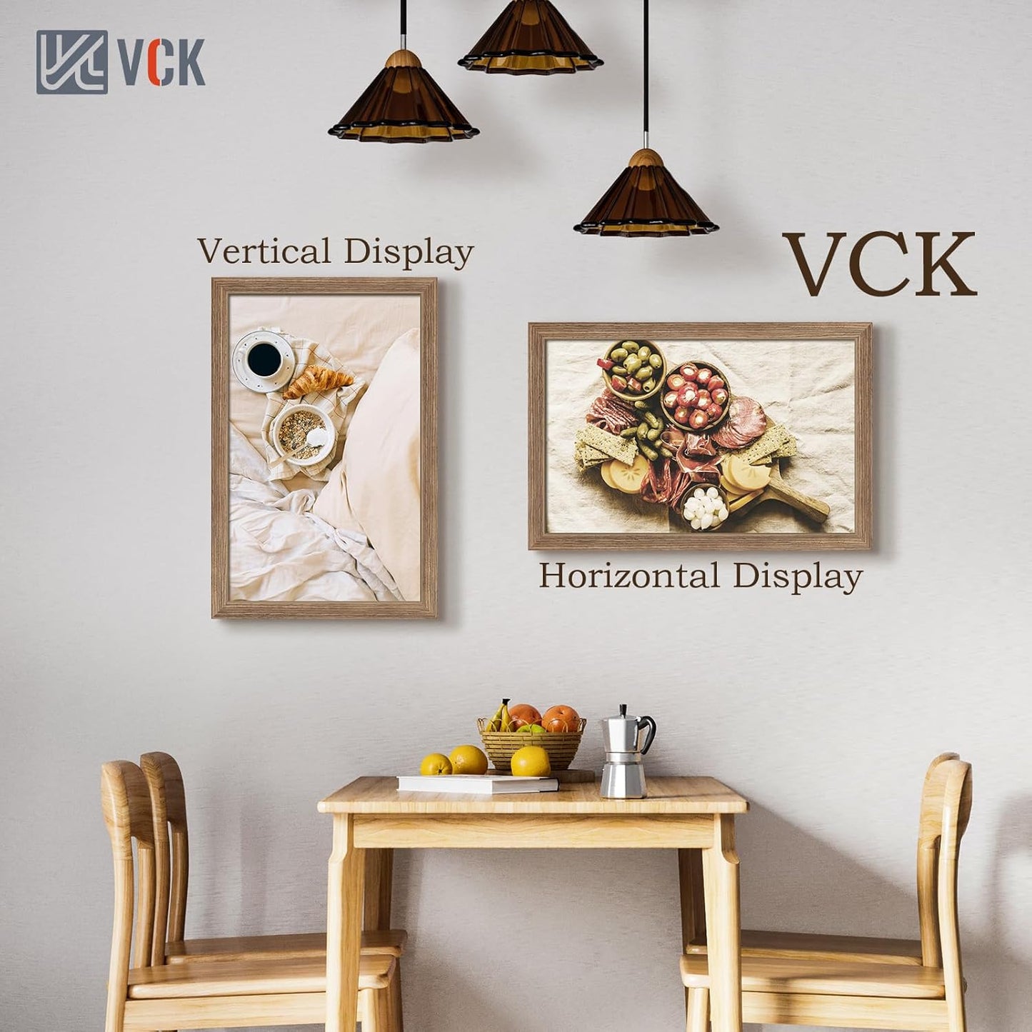 VCK 14x22 Picture Frame 3 Pack - Brown Walnut, Natural Textured Solid Wood Frame, Wall Gallery Frame