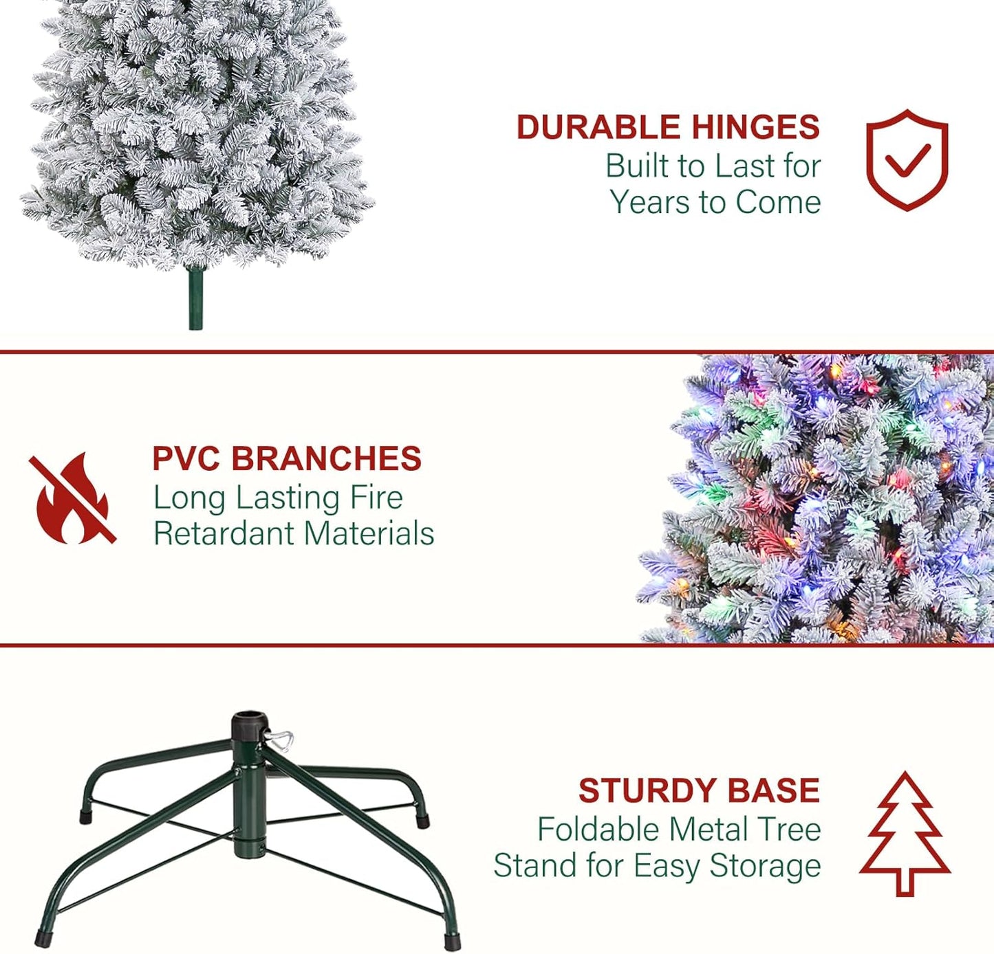 Hykolity 7.5 ft Pencil Prelit Christmas Tree, Artificial Slim Christmas Tree with 300 Multicolor LED Lights, 792 PVC Branch Tips, Metal Stand and Hinged Branches, 10 Modes