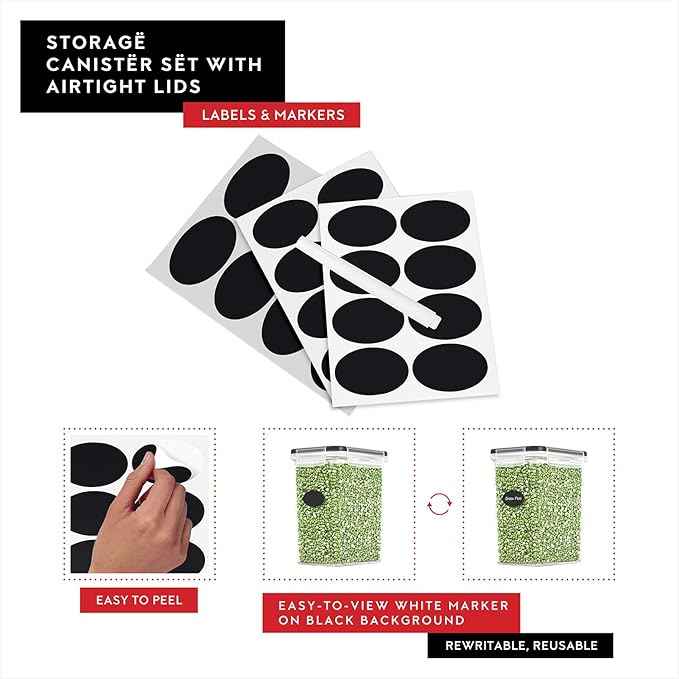DWËLLZA KITCHEN Set of 14 Airtight Food Storage Containers for Pantry Organization and Storage - Sugar, Flour, Pasta, Spaghetti Plastic Air tight Kitchen Storage Containers With Lids, Labels & Marker