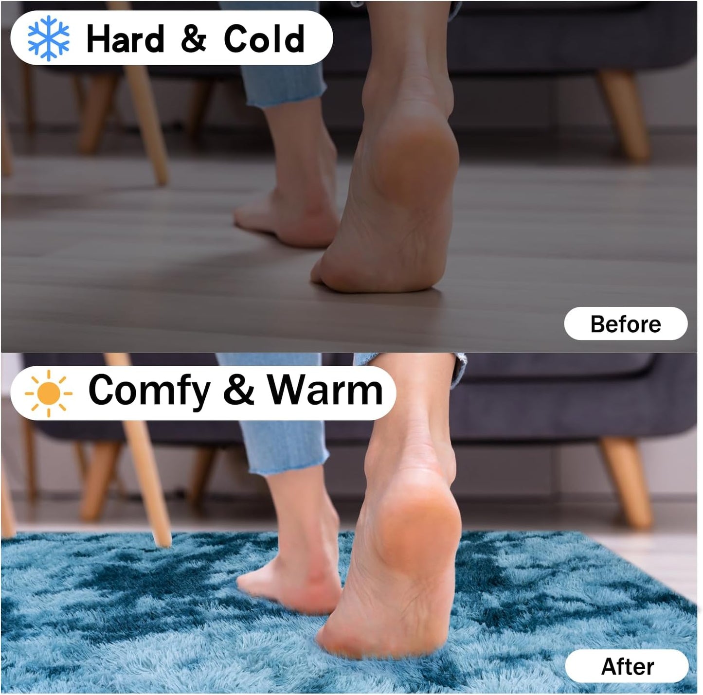 Rezutan Fluffy Rug for Living Room Bedroom, Super Soft Modern Shaggy Fuzzy Kids, Plush Indoor Nursery Home Decor Bedside for Living Room with Non-Slip Bottom, Tie Dye Peacock Blue, 4X6 Feet