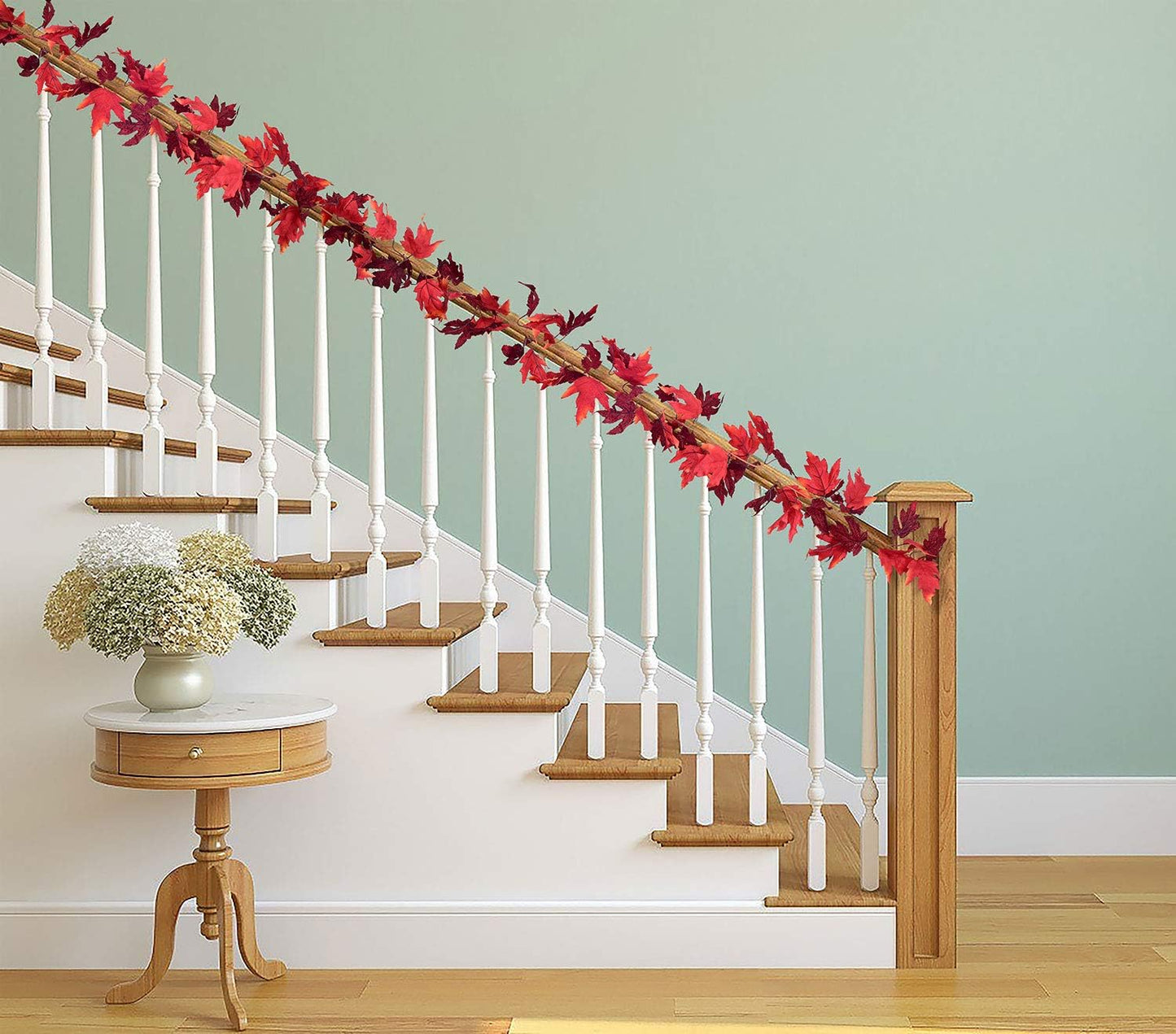 Lvydec 2 Pack Maple Leaves Fall Garland - 5.9ft/Strand Artificial Foliage, Red Fall Leaves Autumn Decoration for Home, Wedding, Party, Halloween, Thanksgiving