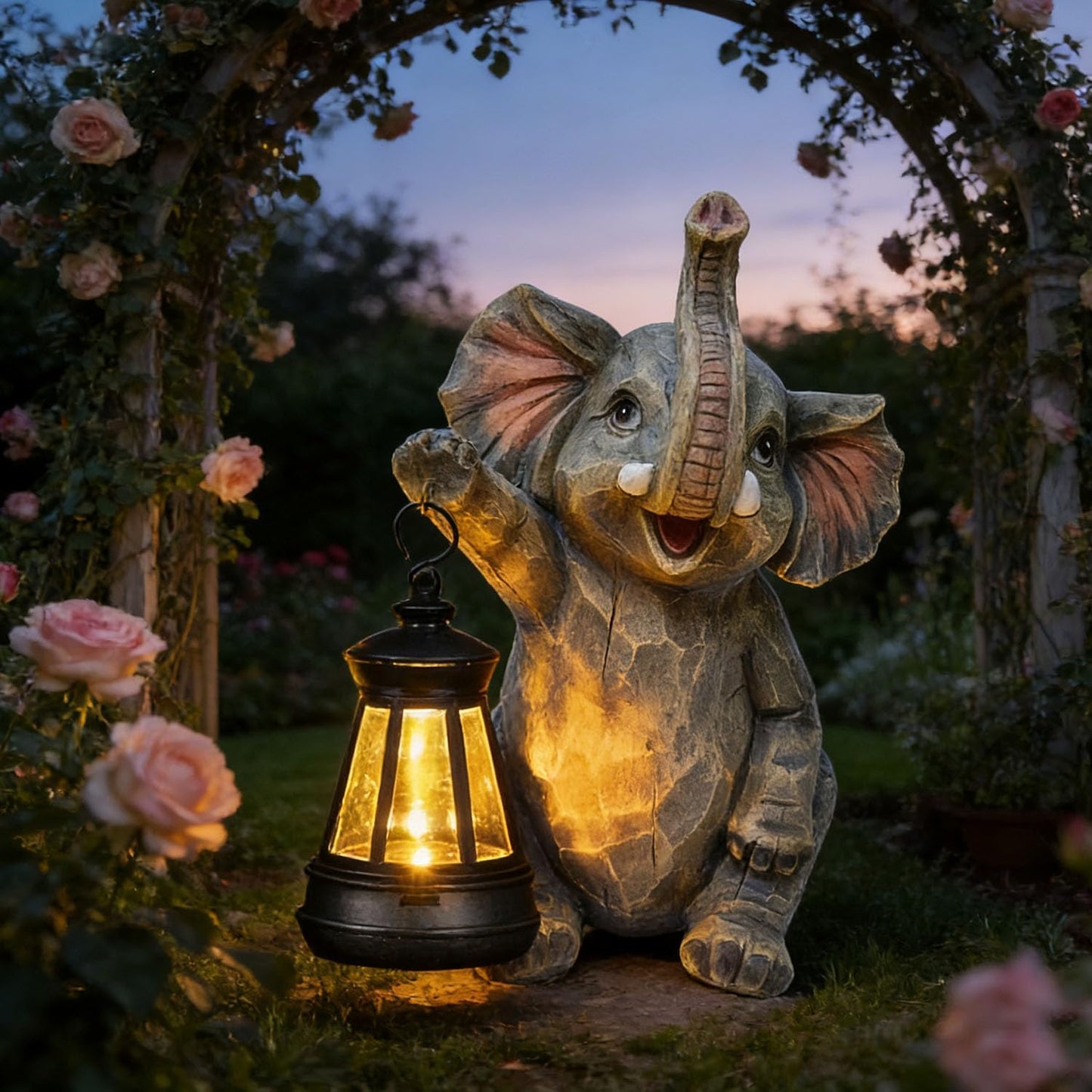 Solar Garden Statue Outdoor Elephant Decor Lights, Figurine with Solar Lantern, Yard Decorations for Patio Porch Home, Christmas Elephant Gifts for Women - Unique Housewarming Gifts
