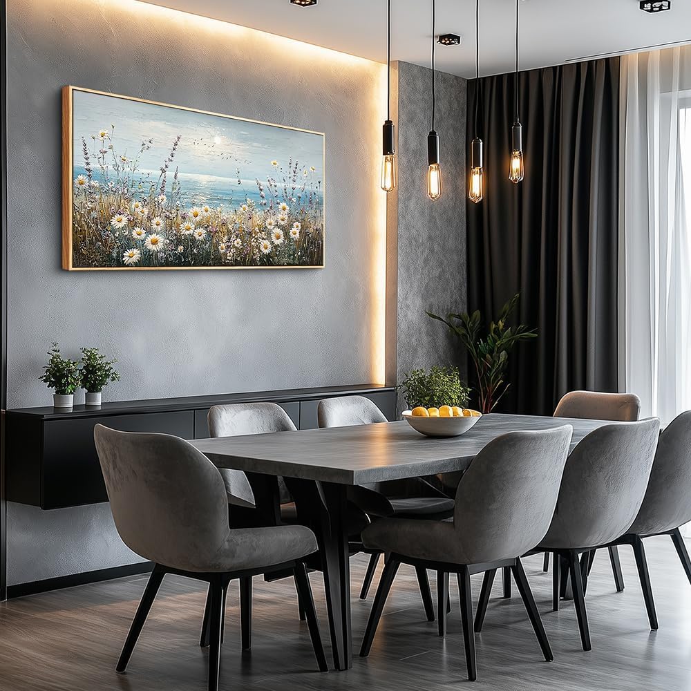 PHAOHUAXM Wall Decor For Living Room Wall Art For Bedroom Office Decorations Blue Ocean Paintings Flowers Watercolour Wall Pictures Canvas Artworks Home Decor Ready To Hang Wood Framed 20x40 In