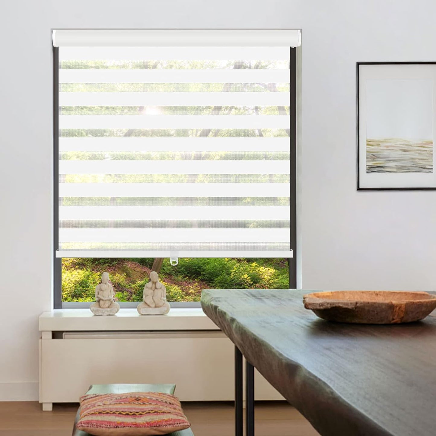 LUCKUP Cordless Zebra Blinds Roller Shades for Window-Dual Layer Sheer Blinds Light Control with Valance Day Night Privacy Light Filtering Fabric, 38" W x 72" H, White