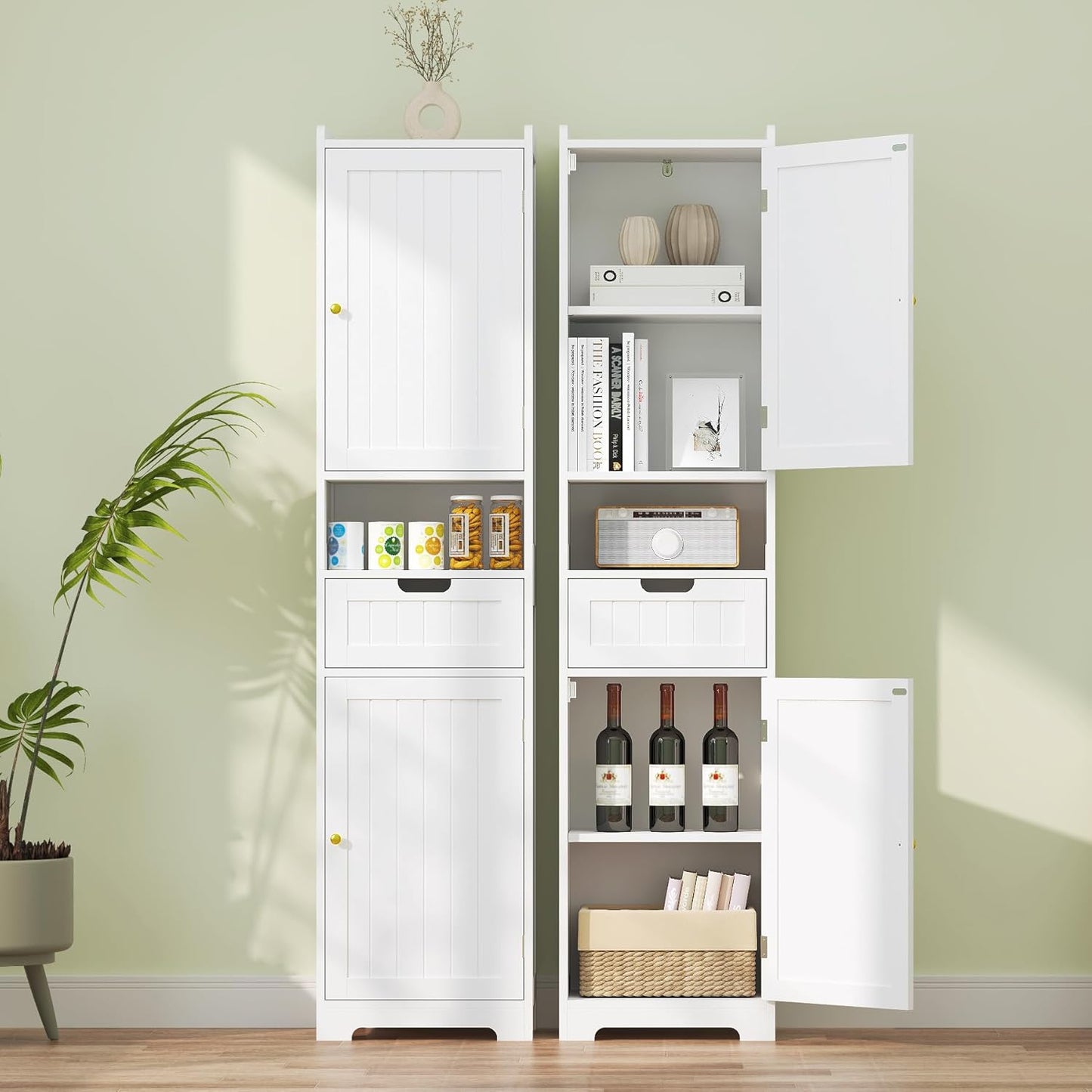 TidyHaven 67" H Tall Bathroom Storage Cabinet, Slim Narrow Organizer with Adjustable Shelves, 2 Doors & 1 Drawer, Freestanding Floor Cabinet for Bathroom, Kitchen, Living Room, (White)