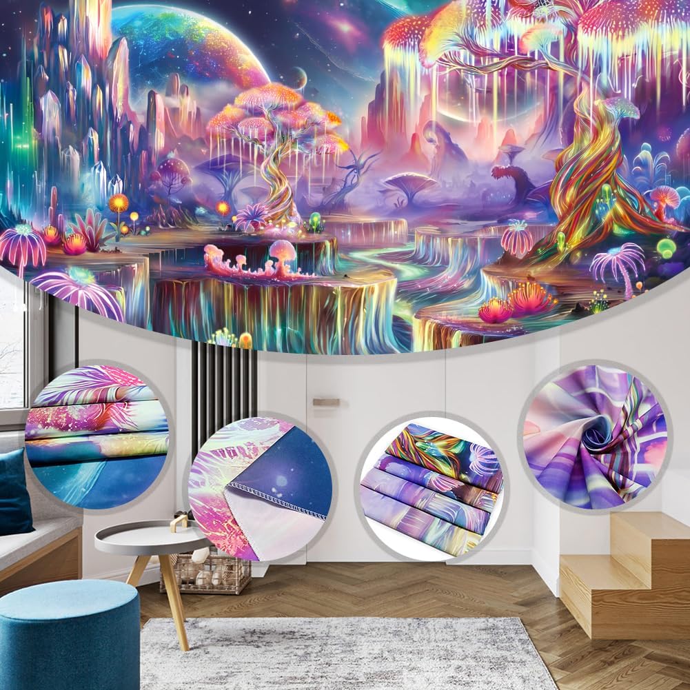 Obsecolors Blacklight Tapestry Fantasy Tree of Life Tapestry UV Reactive Galaxy Space Tapestries Colorful Plant Floral Mountain Landscape Tapestries Wall Hanging for Bedroom