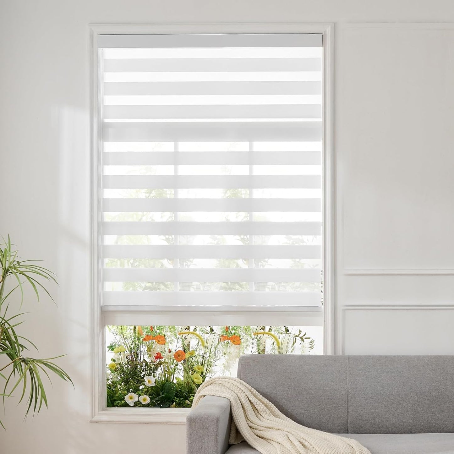 Zebra Roller Shades, Cordless Zebra Blinds for Window, Dual Layer Roller Window Blinds for Indoor, Light Control Light Filtering for Day and Night, 35''W X 72''H, White