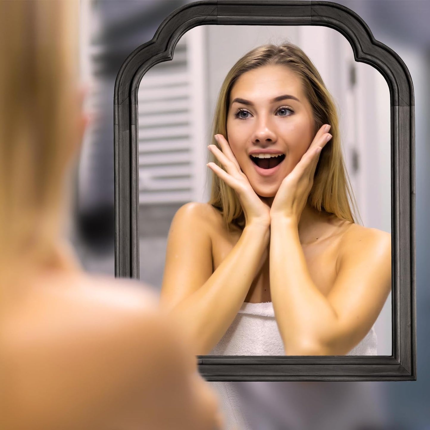 WallBeyond Wood Bathroom Mirrors for Wall Mounted, 16" x 20" Rustic Wood Frame Wall Mirrors Decorative for Living Room or Bedroom Vanity Mirror (Black)