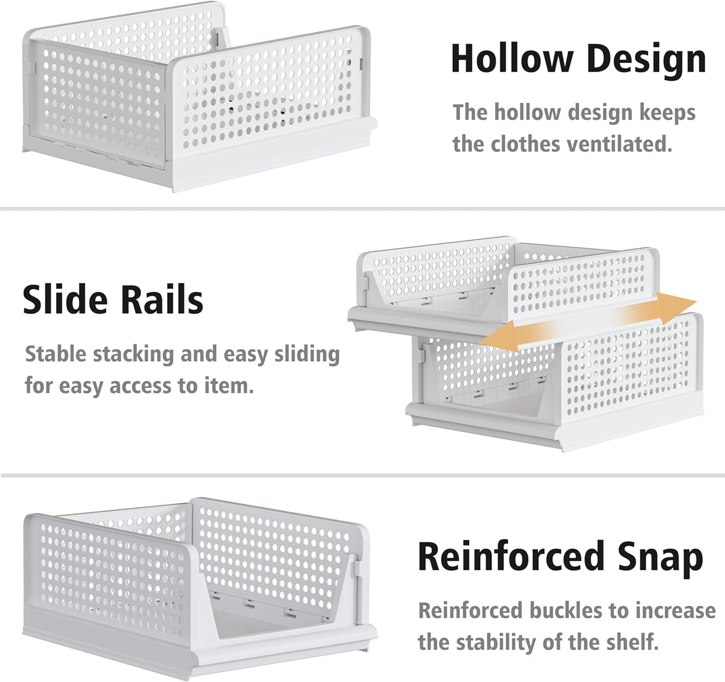 4 Pack Stackable Plastic Storage Basket Closet Organizer Bin Foldable Clothes Organizer Storage Drawer Shelf Container for Living Room Bathroom Kitchen Office (2L+2S)