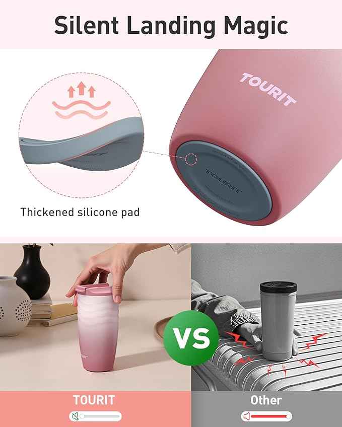 TOURIT 16 oz Travel Coffee Mug, Insulated Stainless Steel Travel Mug with Lid, Leak-Proof Double-Wall Vacuum Tumbler, Reusable Coffee Cup - Rose