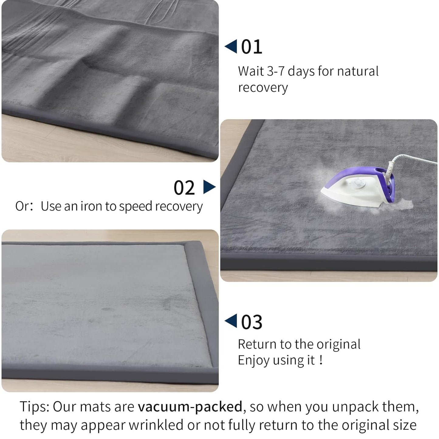 ACOMOPACK Baby Play Mat for Floor 1.3" Thick Memory Foam 50x50 Soft Velvet Playpen Mat for Kids,Infants,Toddlers,Tummy Time Crawling Mats with Non-Slip Bottom,Yoga,Tatami,Nursery Rug(Dark Grey)