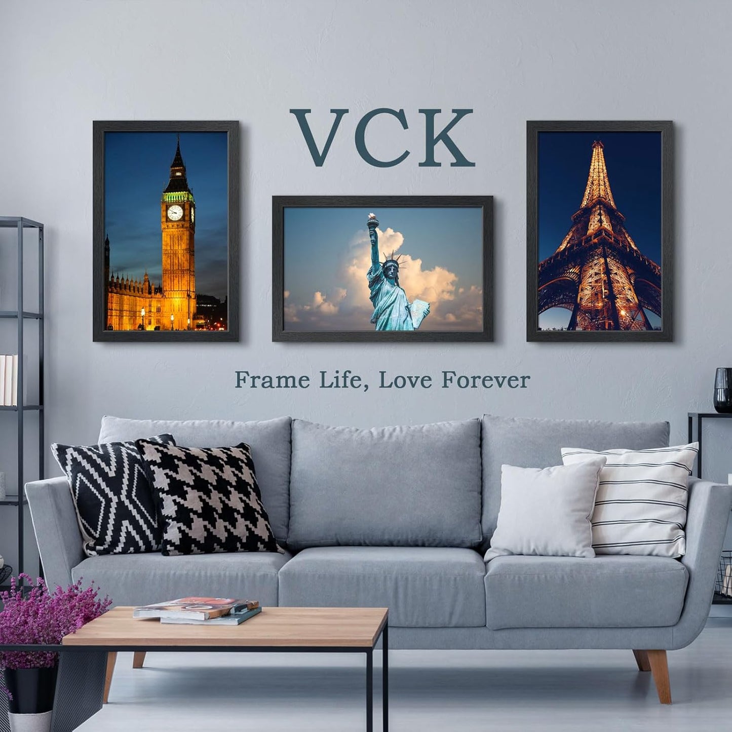 VCK 14x22 Picture Frame Set of 3, Exclusive Black Woodgrain, Solid Wood Poster Frames - Wall Hanging