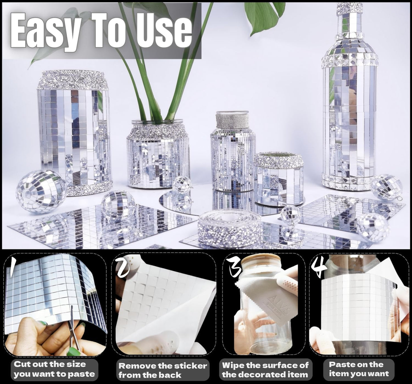 Self Adhesive Disco Mirror Tiles Kit-3600PCS 10x10 mm Glass Mosaic Mirror Tiles for Crafts - Disco Ball Decor,DIY Cowboy Hat,Mirror Frame Border and Art Collage,Unique DIY Gift