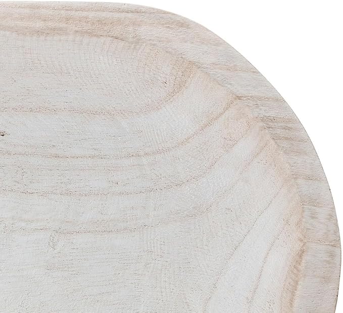 BOLTCORRSE Large Whitewashed Decorative Wood Bowl - Hand Carved Paulownia Tray for Coffee Table Centerpiece & Entryway Catchall - Organic Modern Farmhouse Decor