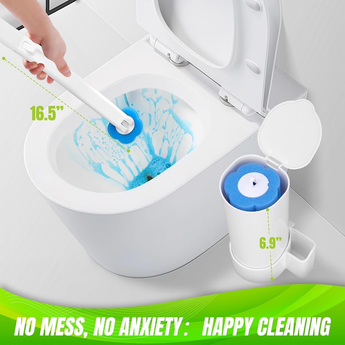 Disposable Toilet Brush and Holder Set, Toilet Wand Refills, Extended Handle with 48 Cleaner Refills, Toilet Brush for Toilet Bowl Cleaners, Bathroom Cleaning