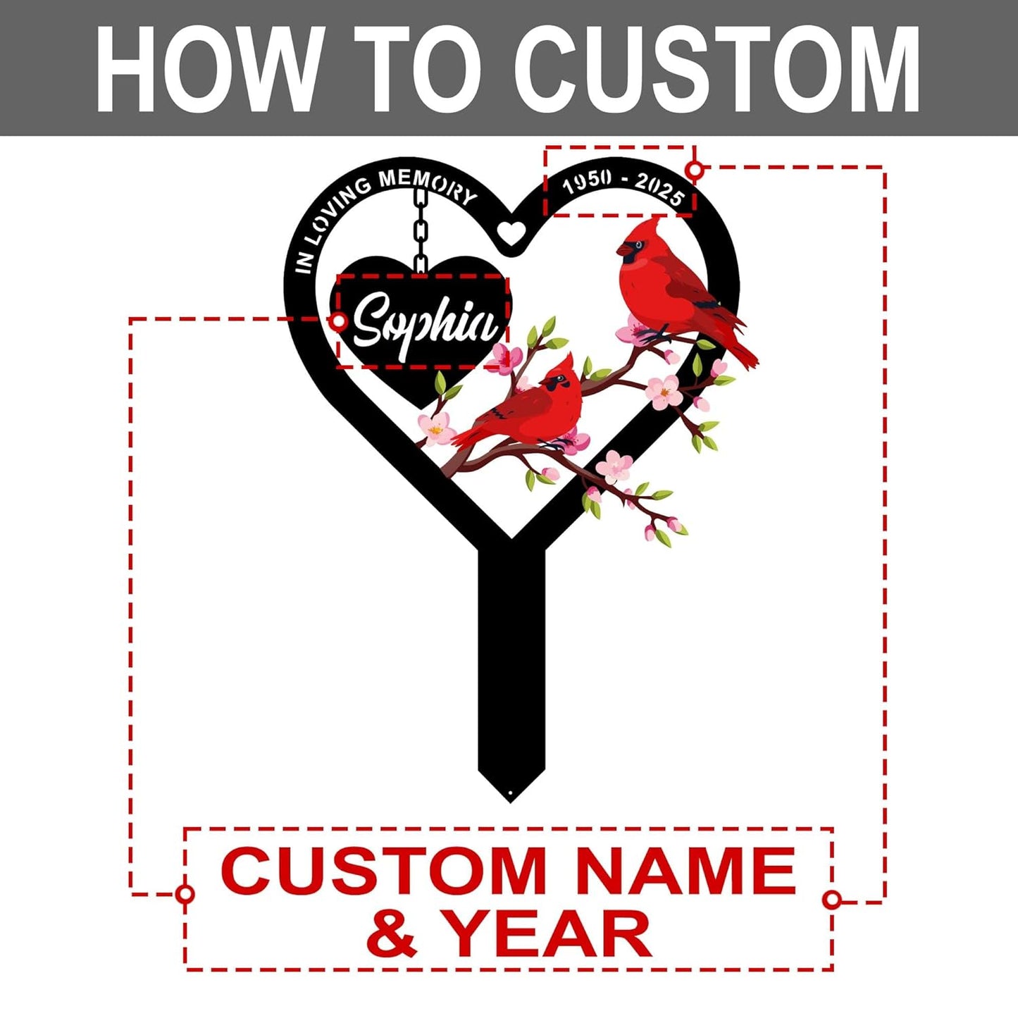 Personalized Cemetery Memorial Metal Stakes, Cardinals Memorial Grave Markers,Graden Decorations for Loss of Mother Father, Outdoor Sympathy Decor Gift