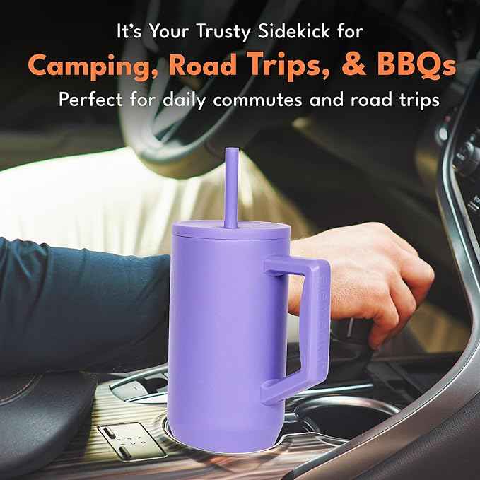 Elemental 40 oz Tumbler with Handle and Straw - Spill Proof Insulated Stainless Steel Commuter for Cold Beverages - Travel Coffee Mug with 2 Straws & Spill Proof Lid - 40oz - Lavender
