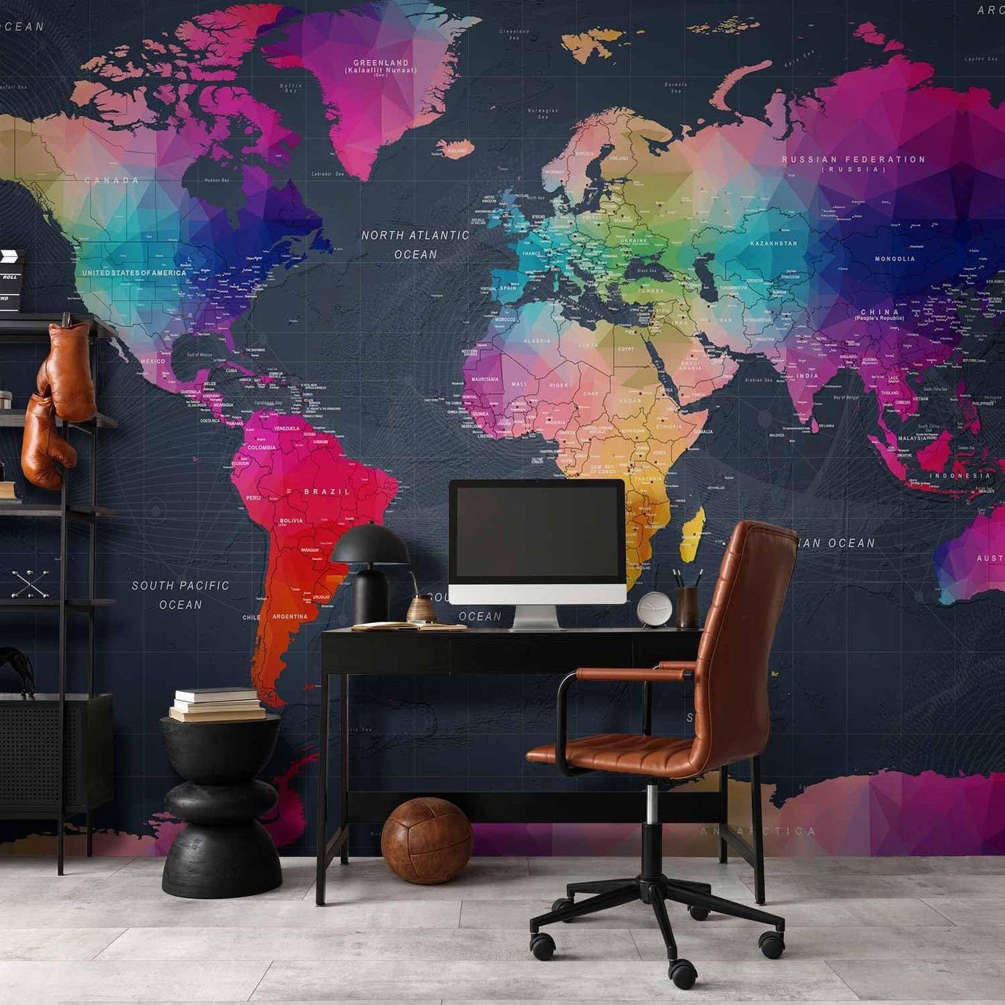artgeist Wall Mural World Map 138"x101" - XXL Non-Woven Wallpaper Fleece Wall Decor Photo Print Picture Image Design Home Map of The World k-A-0126-a-a