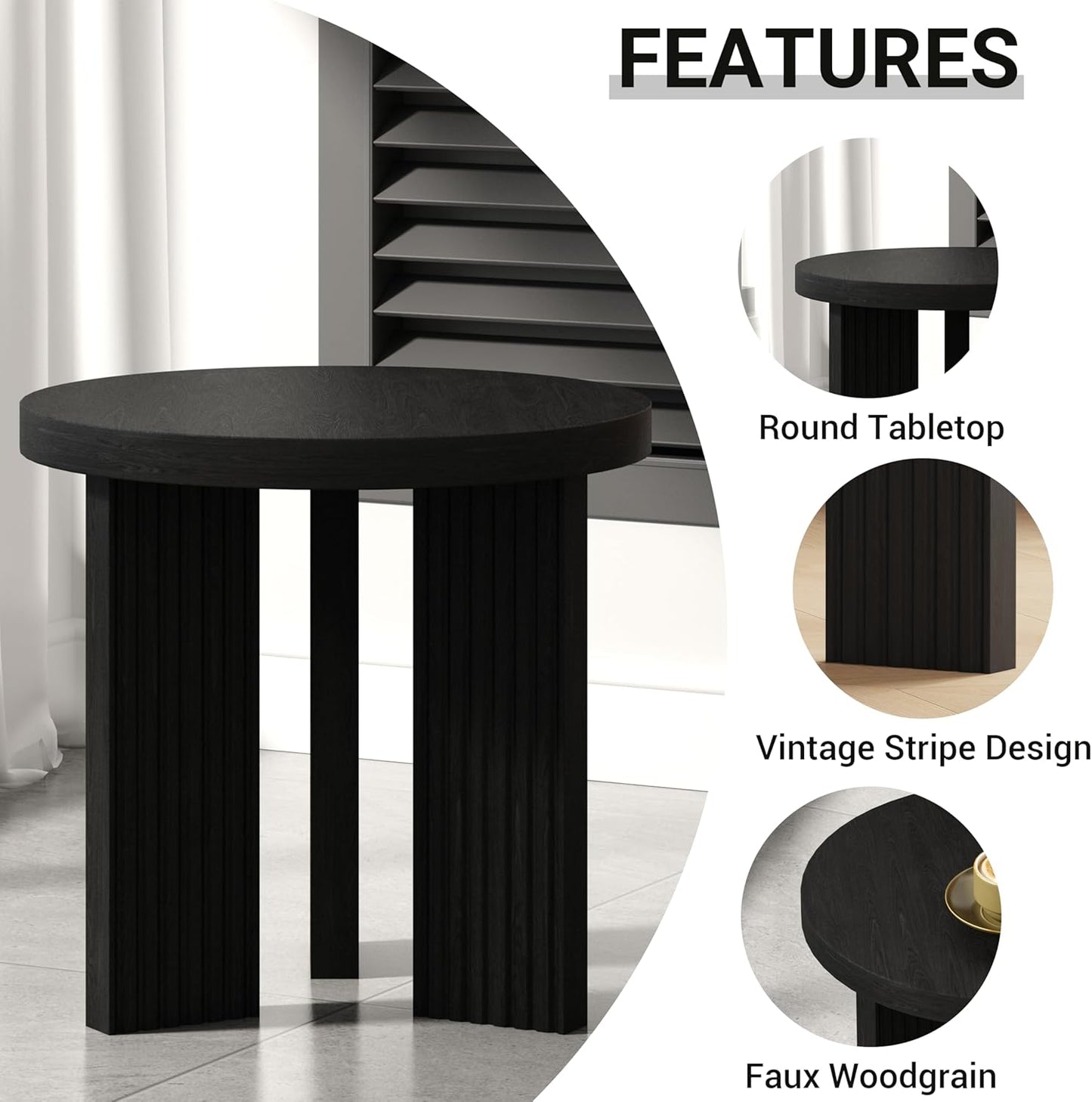 Small Round Side Table, 17.52" Coffee Table with Smooth Thick Mesa, Circle End Table with X Shaped Stable Legs, Accent Tea Table for Living Room, Office, Black