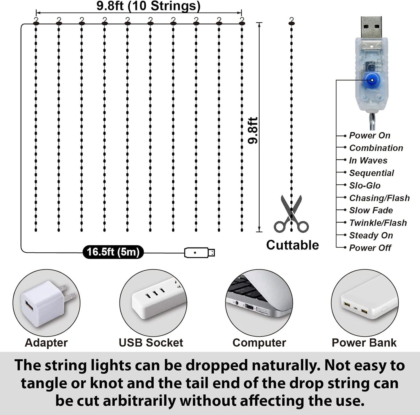 HXWEIYE 300LED Fairy Curtain Lights for Bedroom Warm White, 3mx3m 8 Modes USB Plug in Window Christmas Led String Hanging Lights with Remote for Backdrop Wedding Party Home Garden Outdoor Indoor