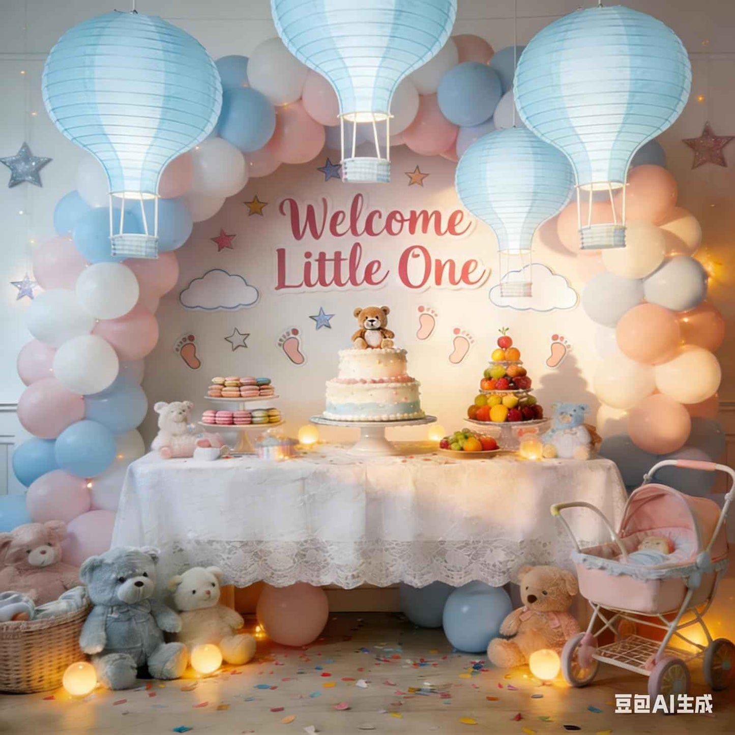 ZOOYOO Blue & White Hot Air Balloon Paper Lanterns Set of 5-10 Inch DIY Baby Shower Decorations, Customizable Party Decor for Wedding, Birthday, Gender Reveal, Nursery & Garden