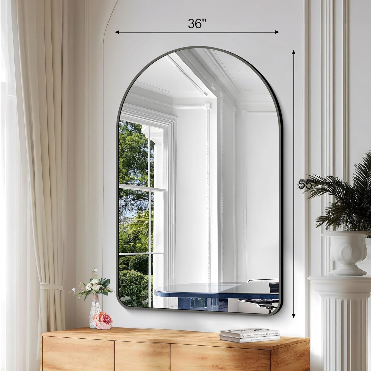 Arched Bathroom Mirror, 55"x36" Black Arched Mirror for Bathroom, Wall Mounted Mirror, Black Vanity Wall Mirror w/Metal Frame for Bedroom, Entryway, Living Room, Hanging or Leaning Against Wall